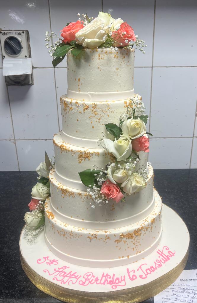 5 Tier Cake with Purple Cascading Flowers - The Cakery - Leamington Spa &  Warwickshire Cake Boutique